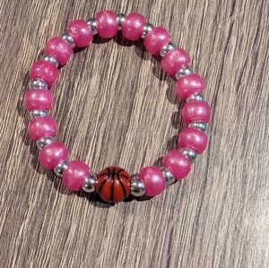 Pink Beaded Bracelet with Basketball Charm